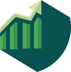 A vertical bar graph and a tangential arrow showing growth to the right.