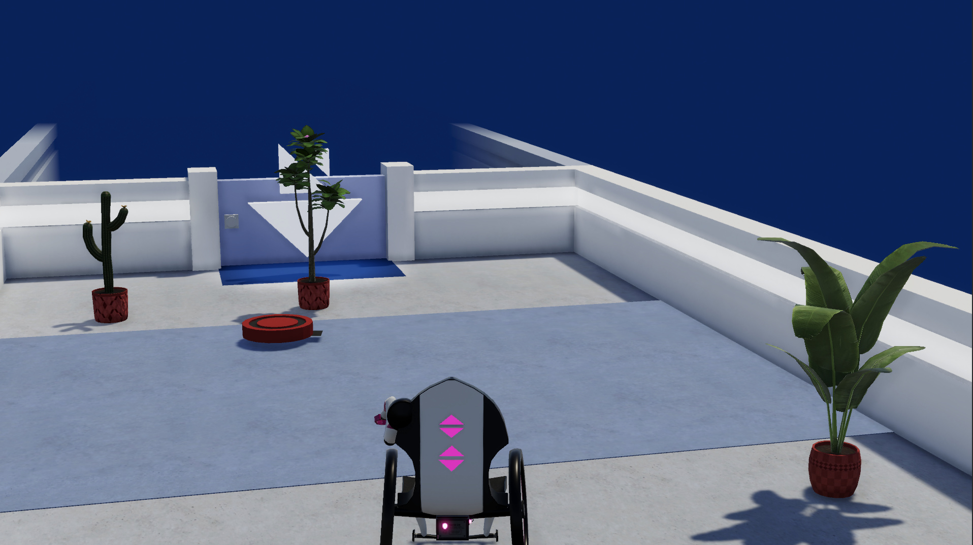Controlling a virtual wheelchair through a room full of obstacles. Controlling a virtual wheelchair through a room full of obstacles.